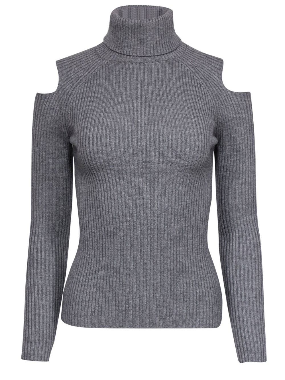 Theory Gray Ribbed Wool Turtleneck Sweater Women’s Medium Cold Shoulder Long